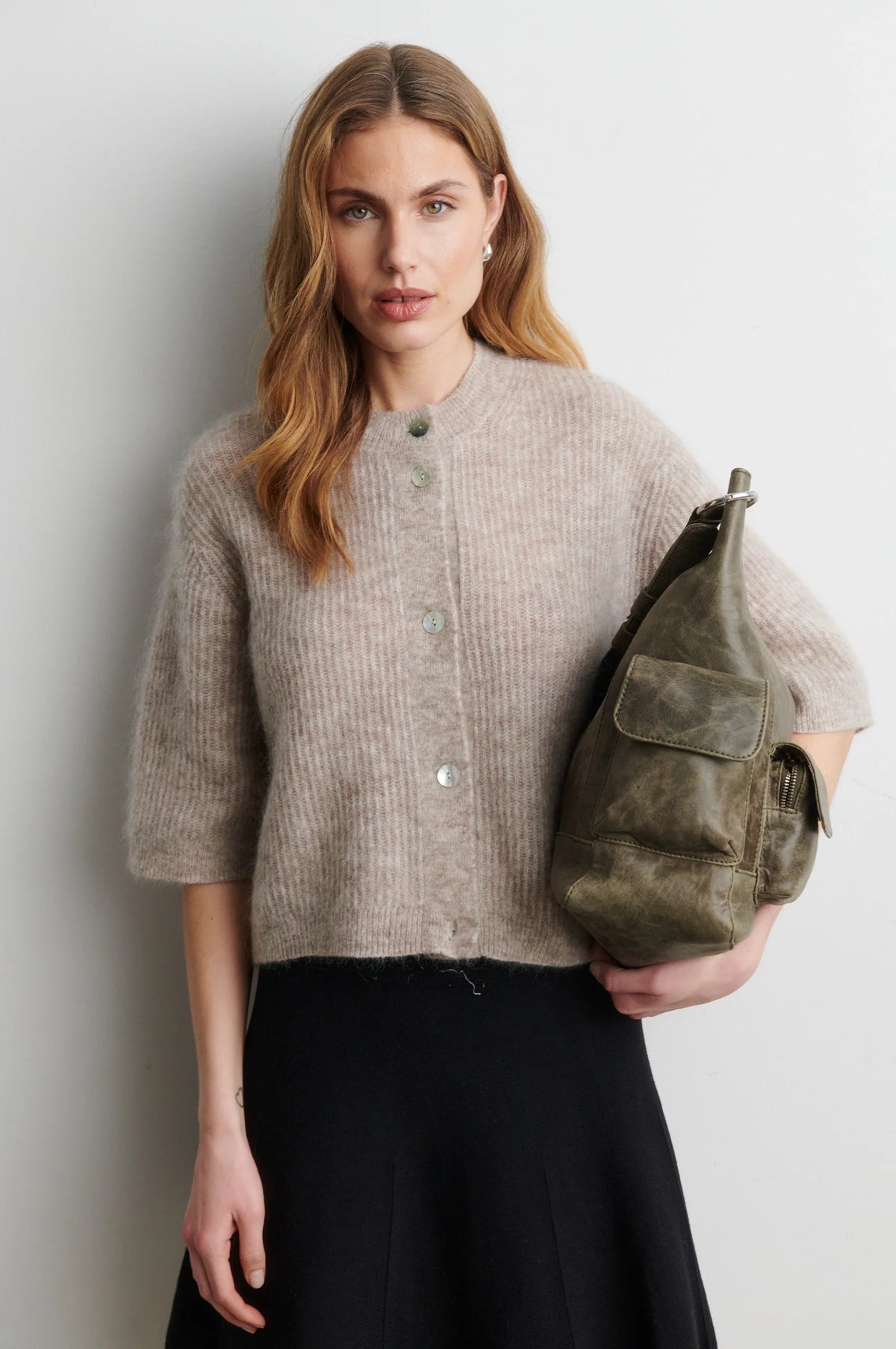 Andrea Knit Rib Cardigan - Light Beige