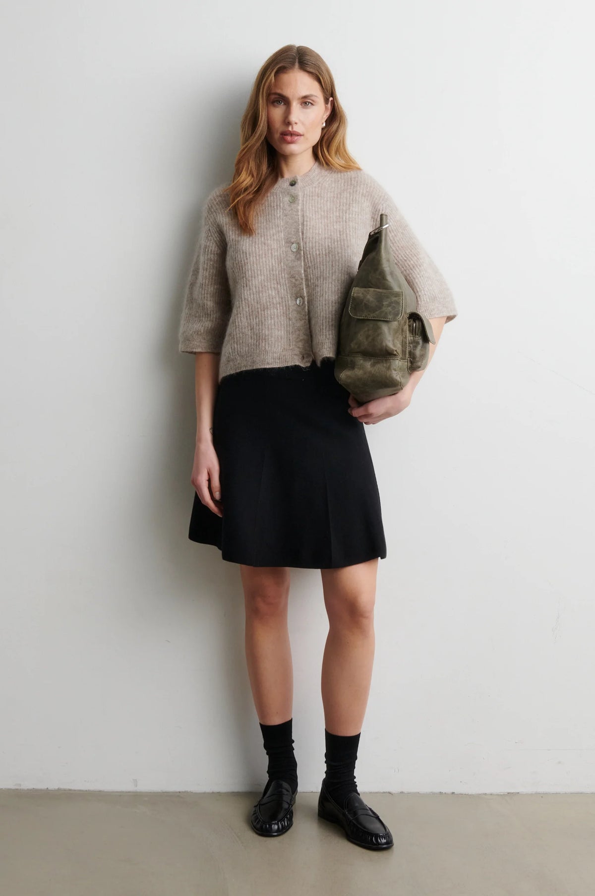 Andrea Knit Rib Cardigan - Light Beige