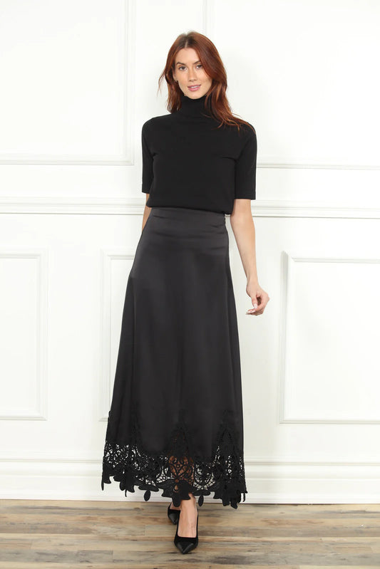 Satin Lace Bottom Skirt - Black