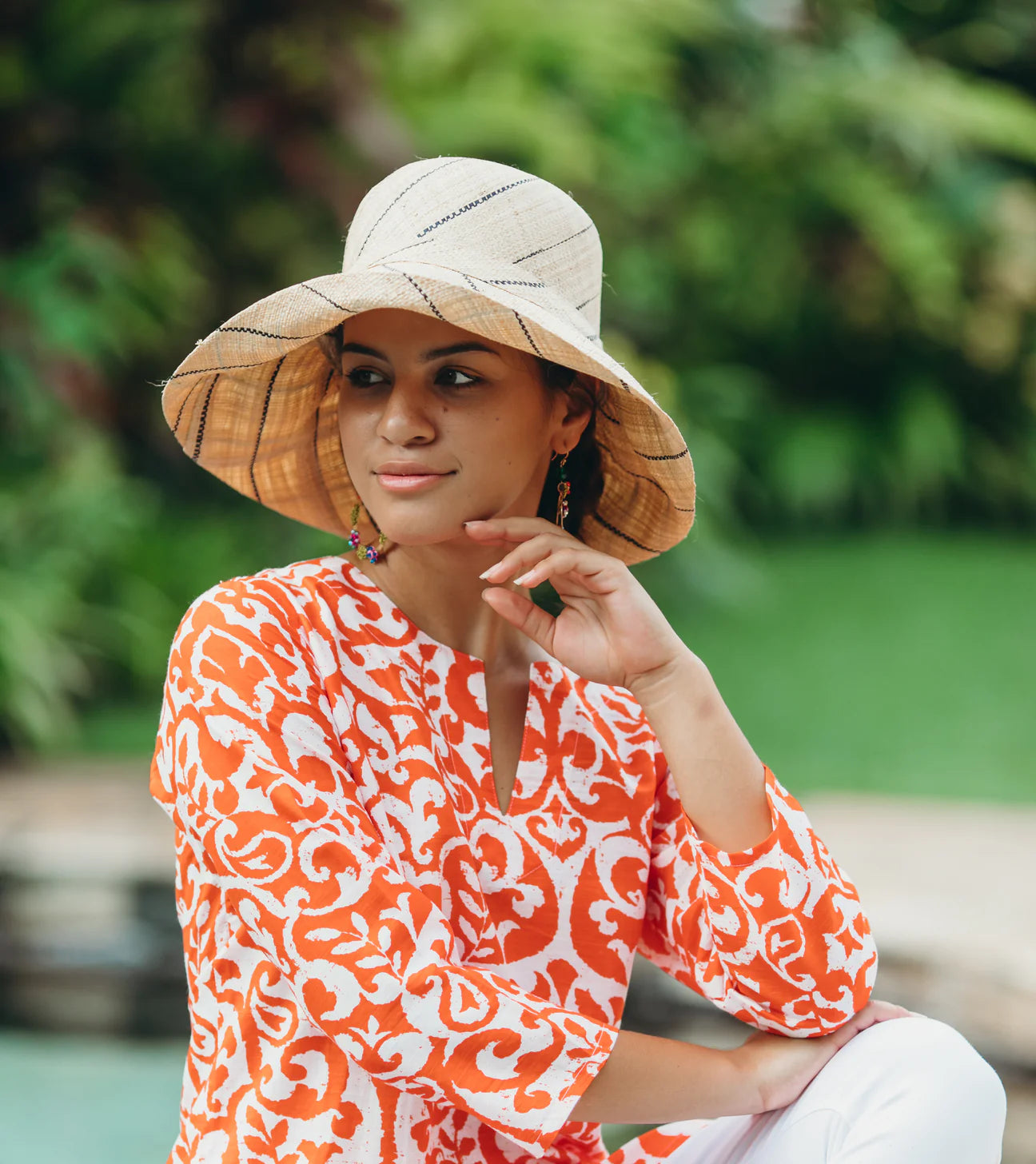 5" & 7" Wide Brim Multicolor Pinstripe Pattern Packable Straw Sun Hats
