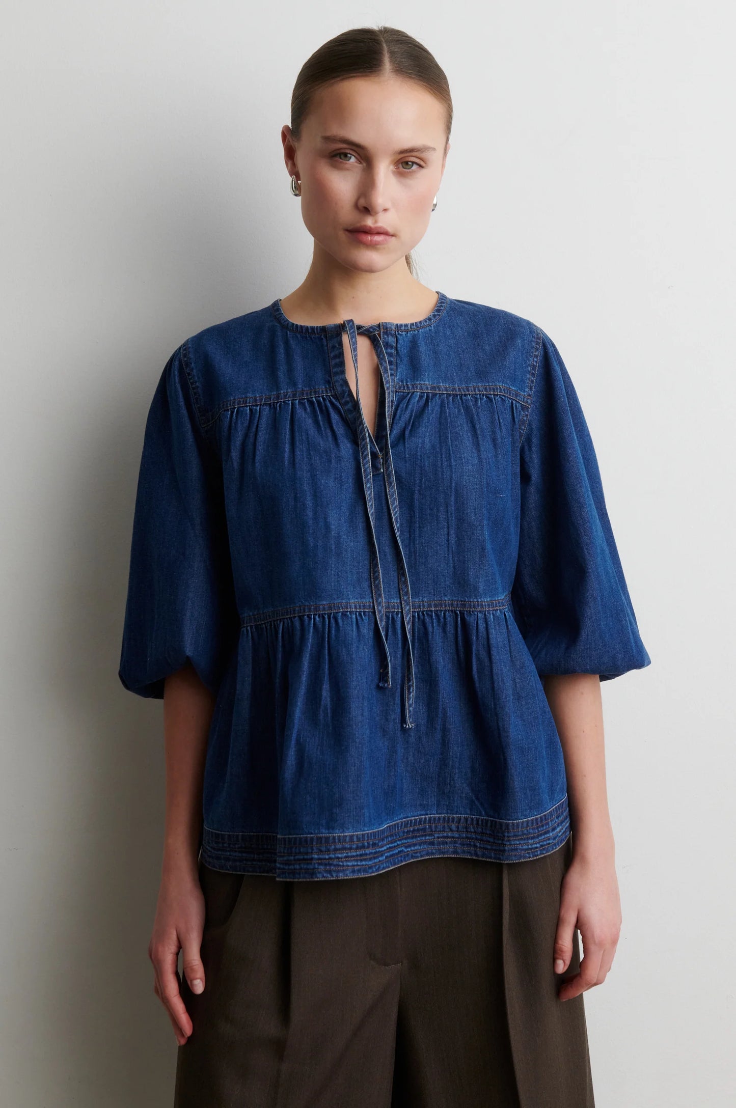 Evana Denim Blouse - Blue Denim