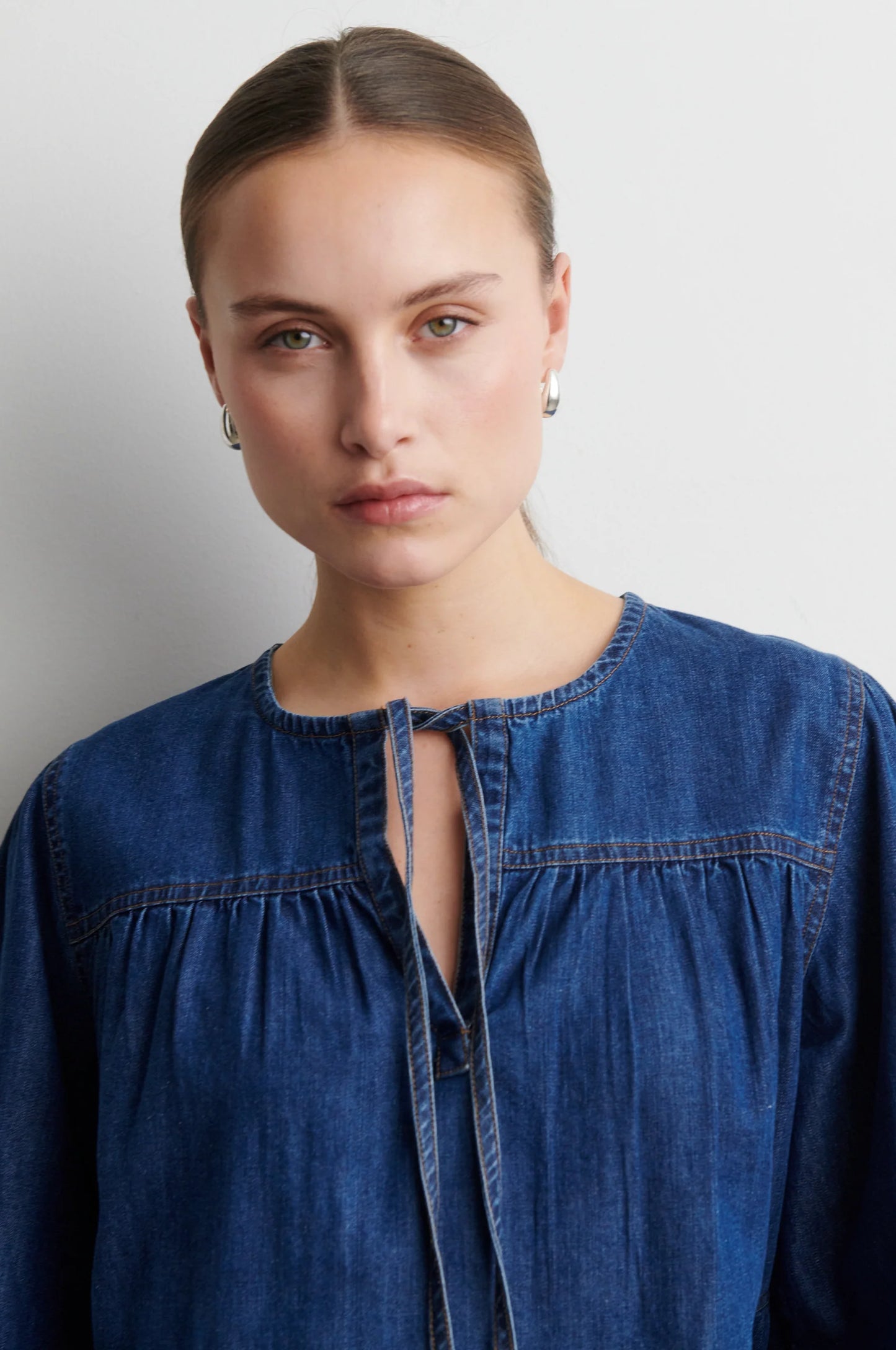Evana Denim Blouse - Blue Denim