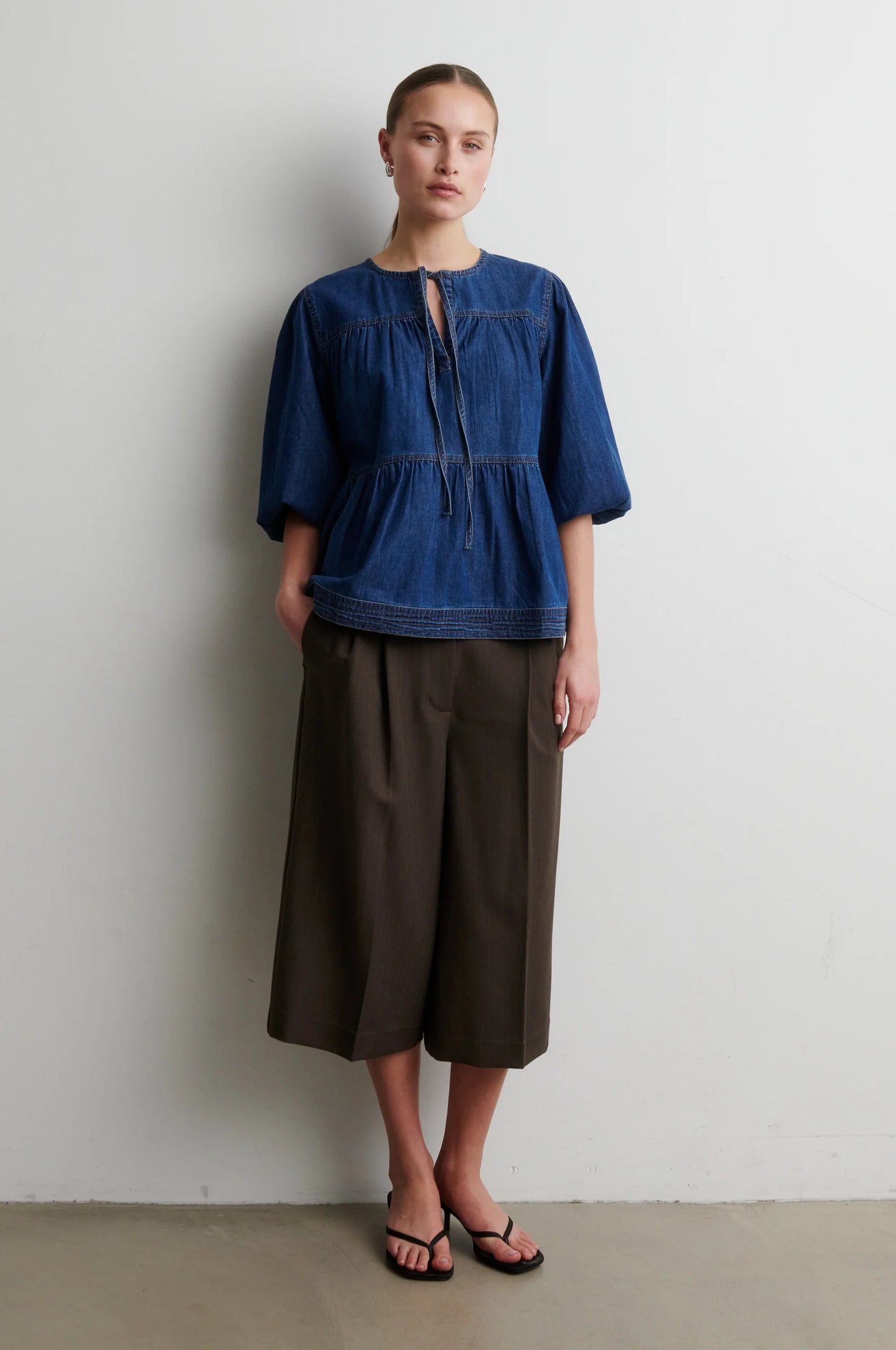 Evana Denim Blouse - Blue Denim