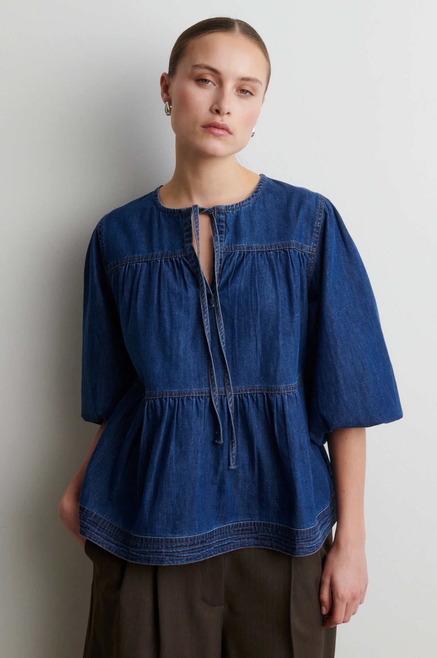 Evana Denim Blouse - Blue Denim