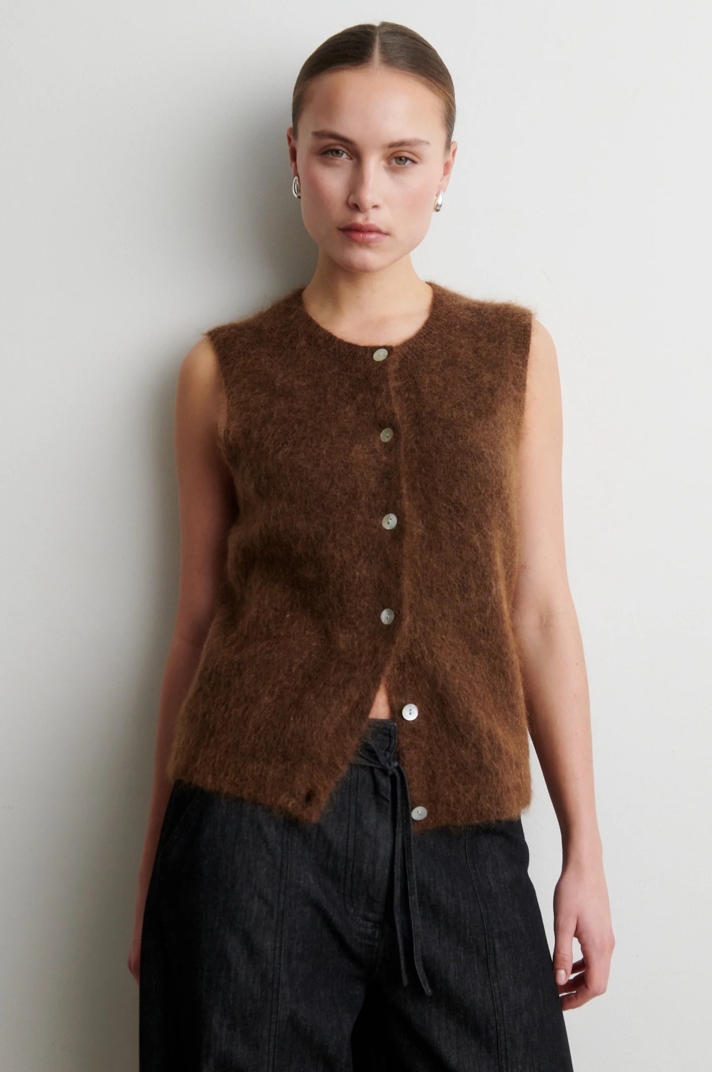 Brook Knit Button Vest - Carafe
