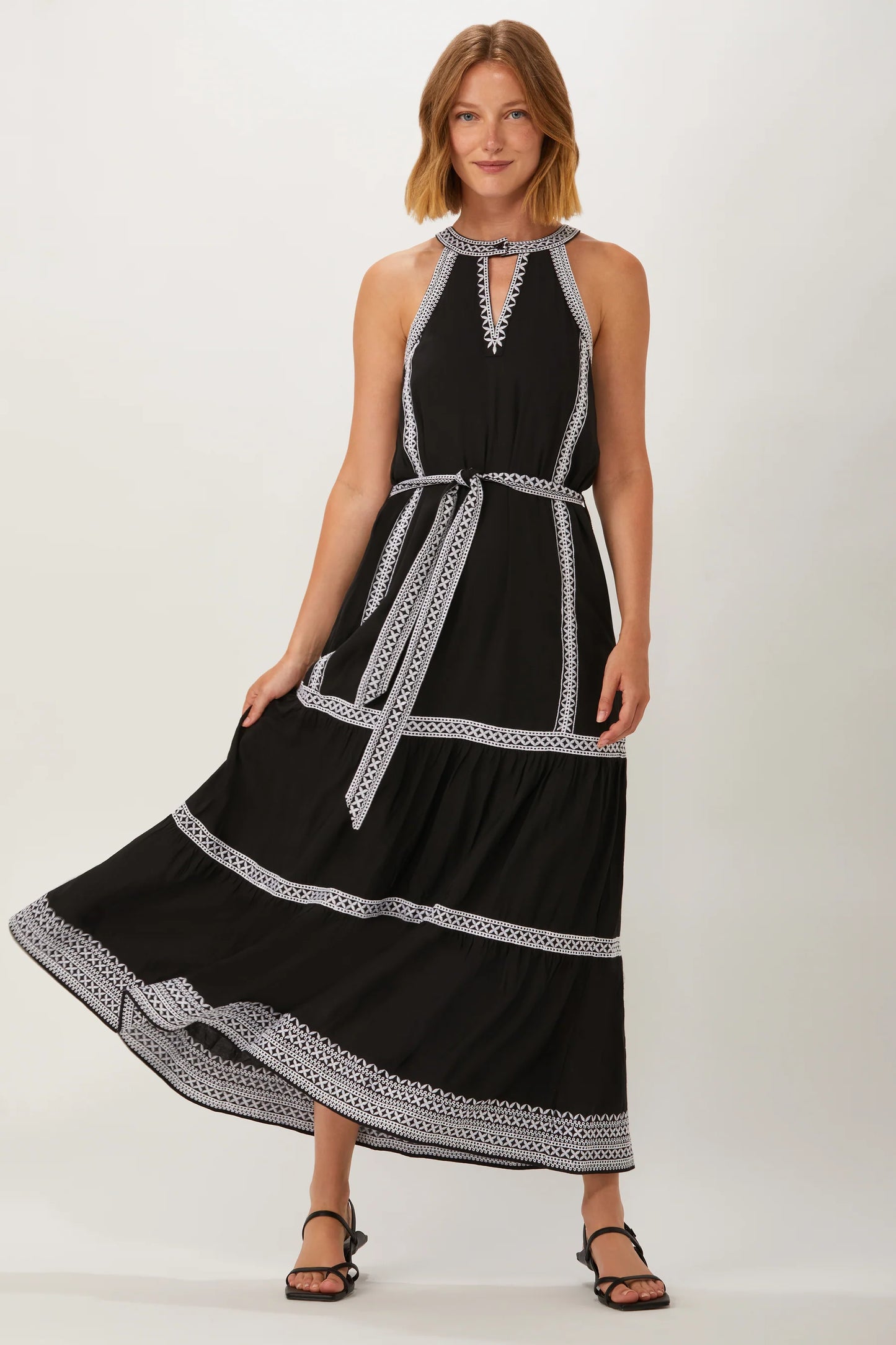 Hathaway Halter Dress - Black & White