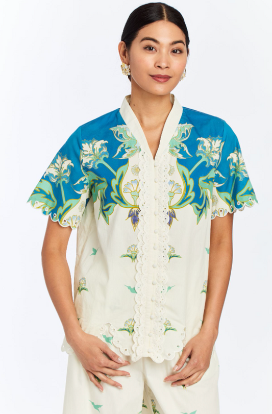 Cortez Button Top - Green/Blue