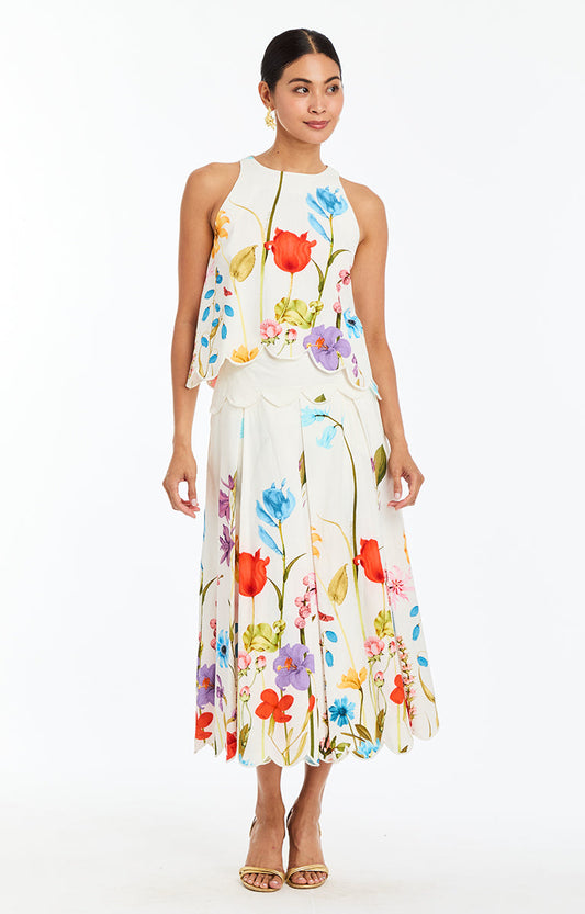 Sonata Scallop Midi Skirt - Garden Muse