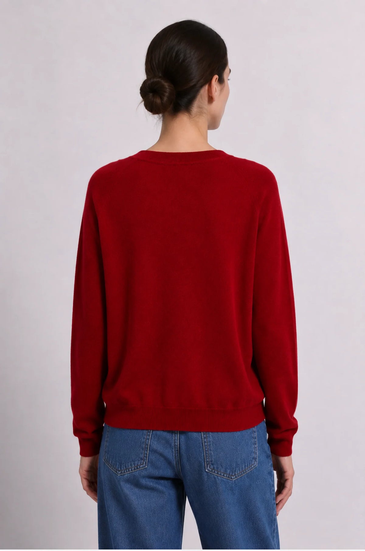 Cashmere Long Sleeve Shrunken V Neck - Dark Cherry