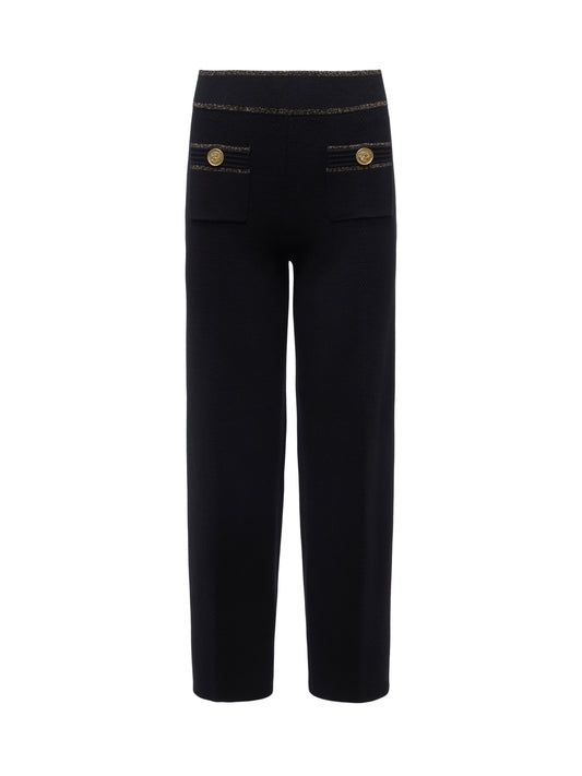 MADRID WIDE LEG KNIT PANT - BLACK/GOLD