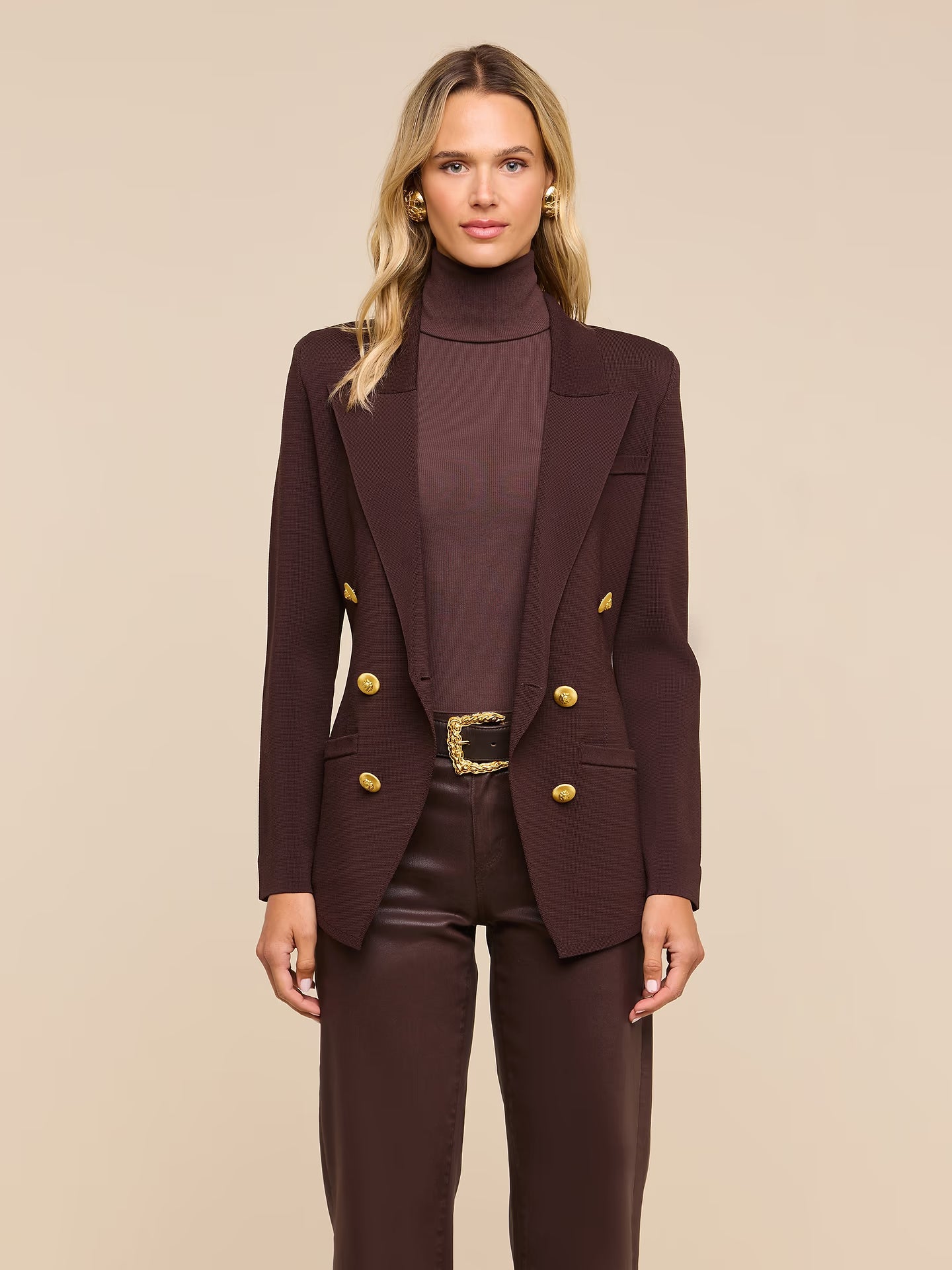 Amelia Knit Blazer - Dark Java/Gold