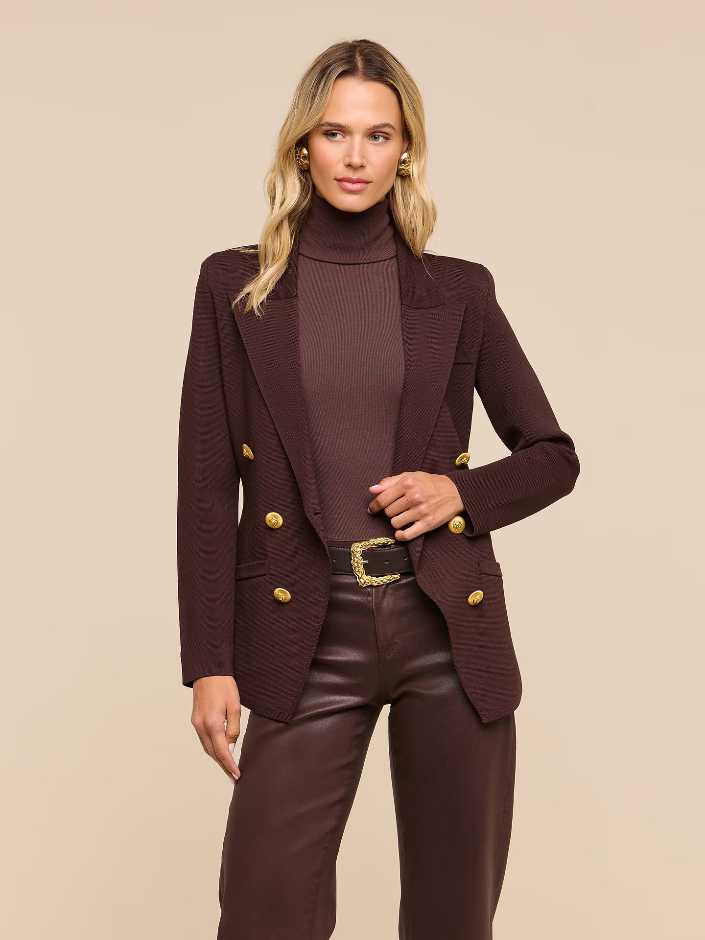 Amelia Knit Blazer - Dark Java/Gold