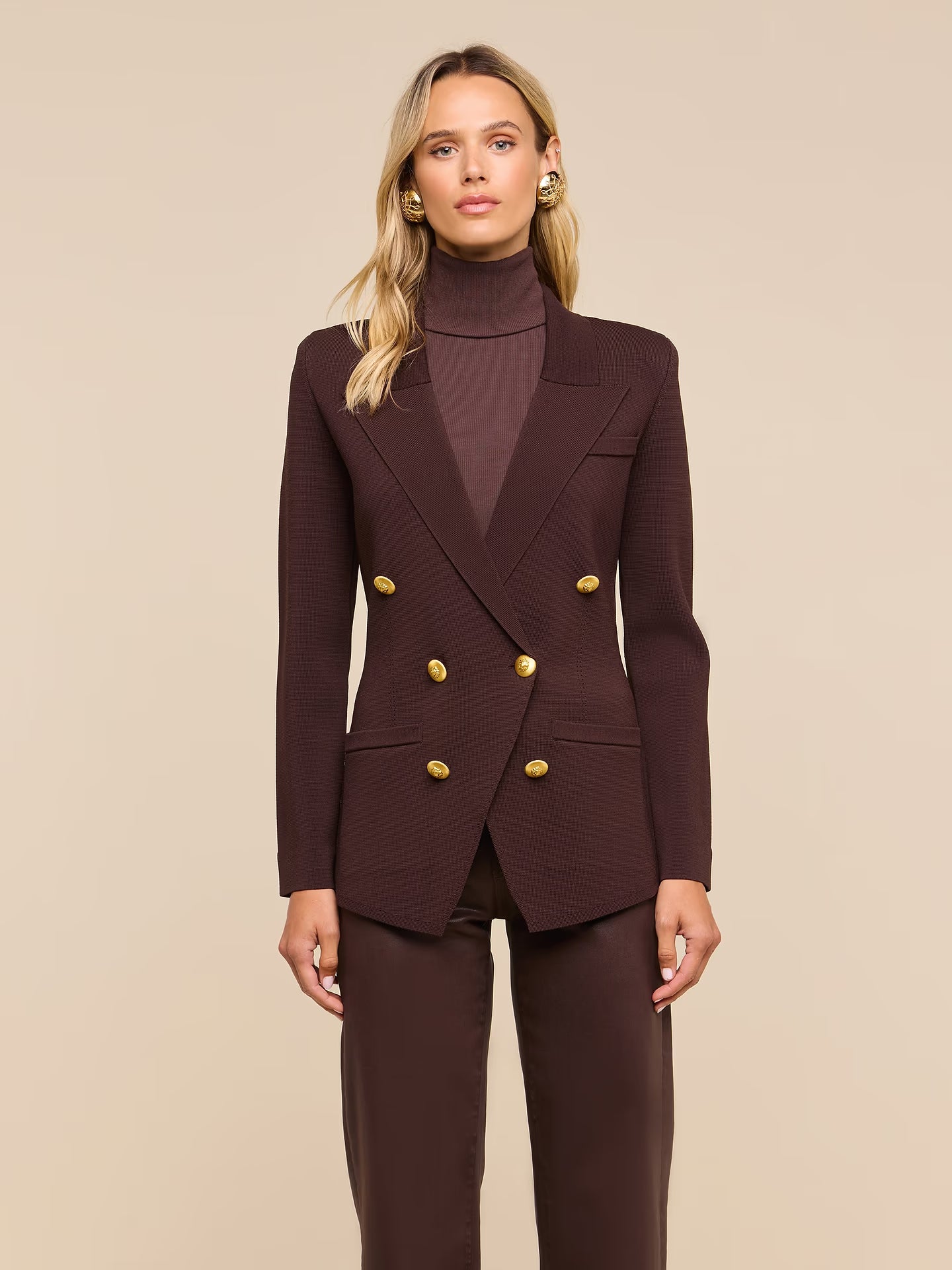 Amelia Knit Blazer - Dark Java/Gold