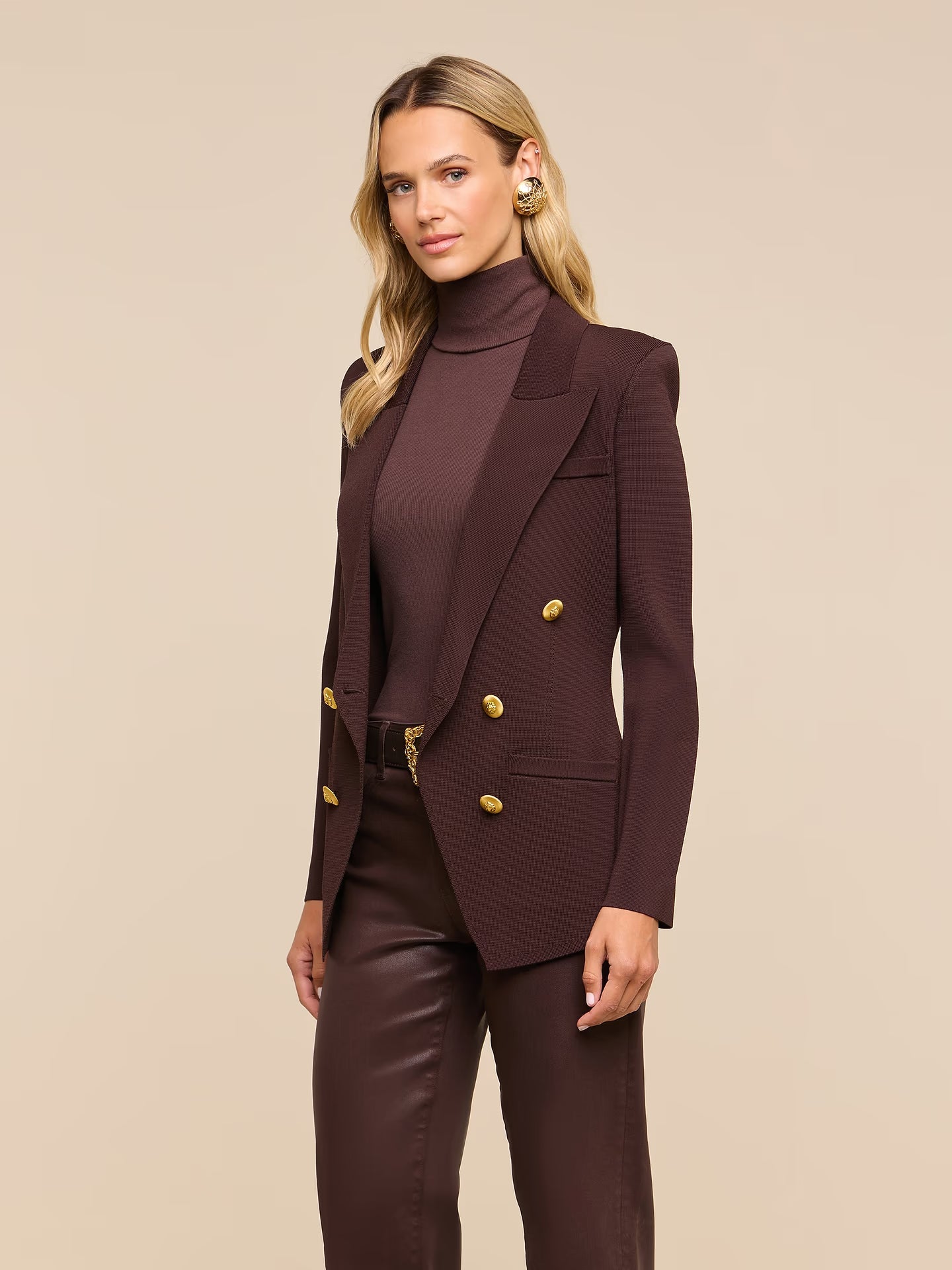 Amelia Knit Blazer - Dark Java/Gold