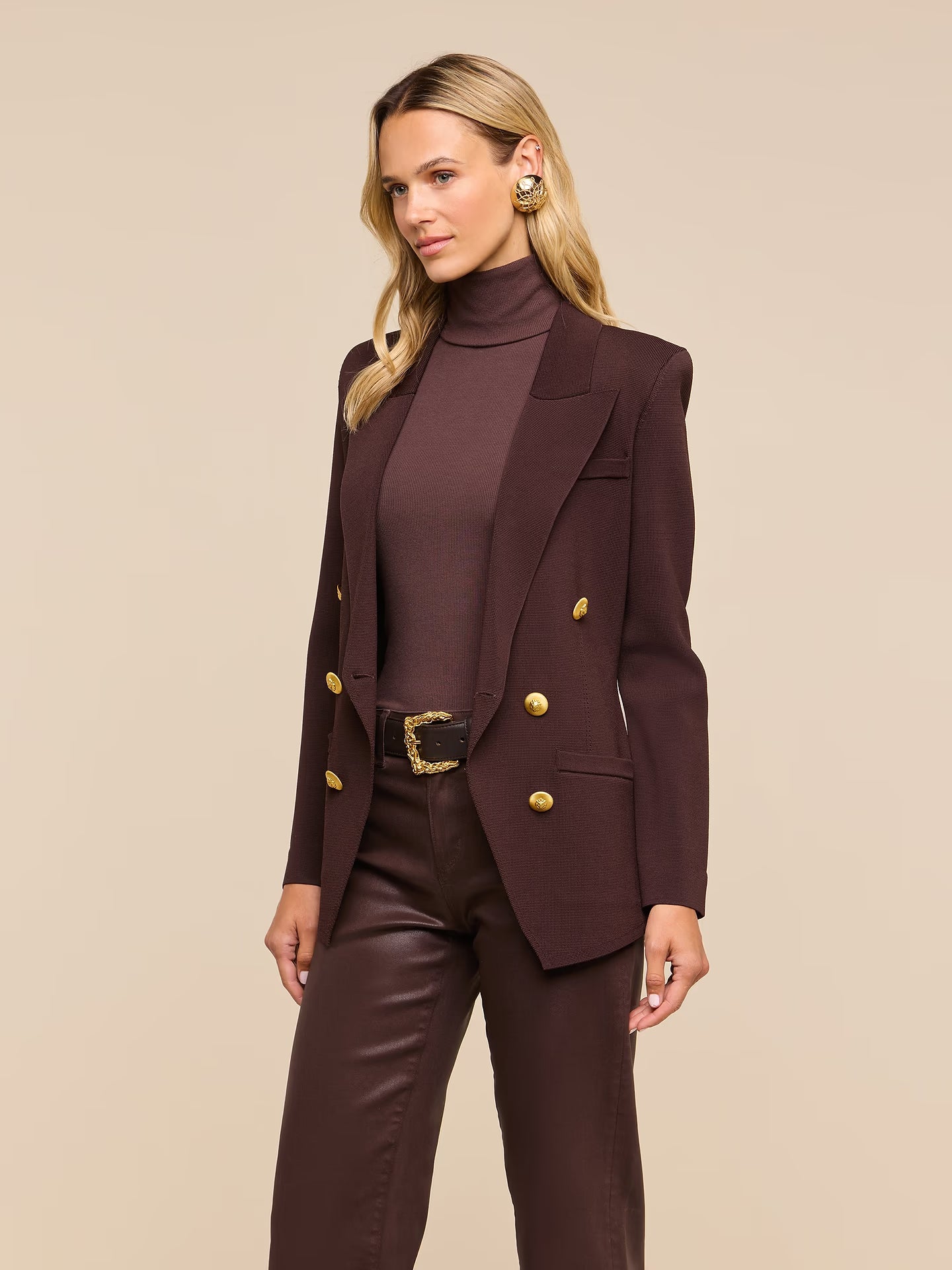 Amelia Knit Blazer - Dark Java/Gold