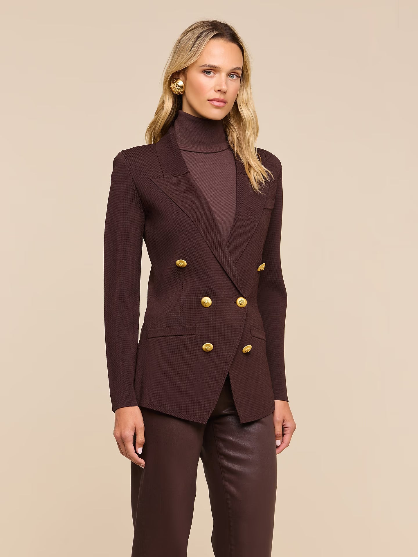 Amelia Knit Blazer - Dark Java/Gold
