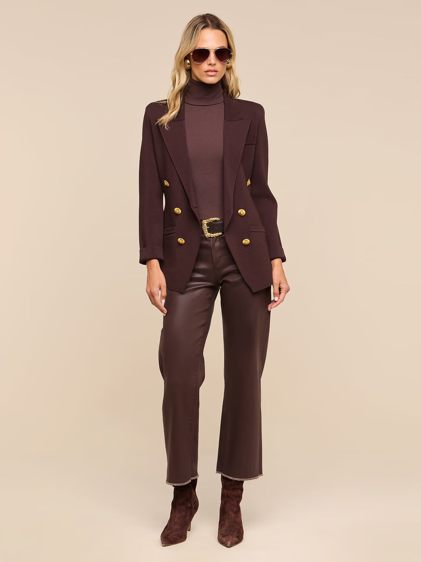 Amelia Knit Blazer - Dark Java/Gold