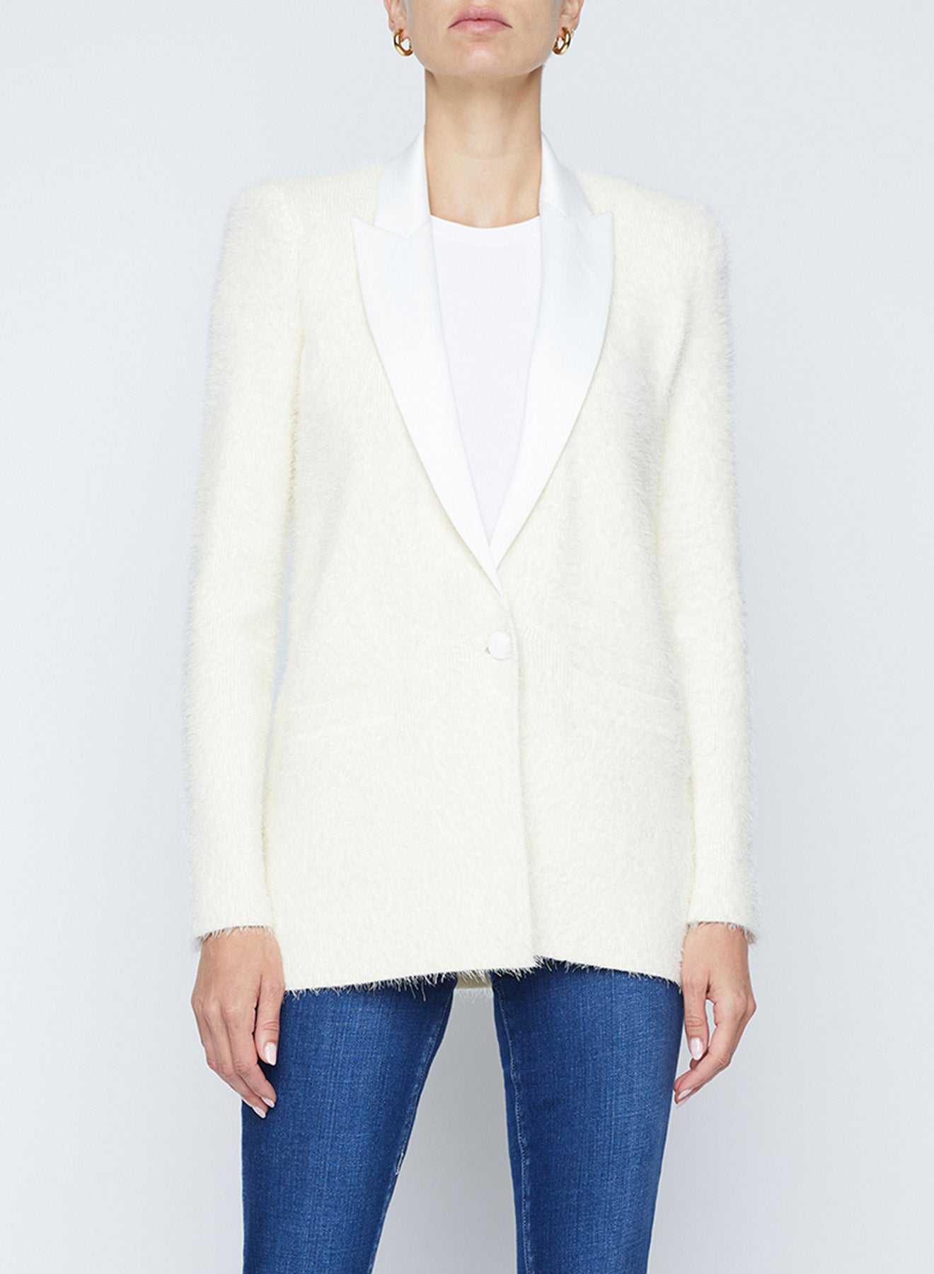 Baileigh Satin Lapel Knit Blazer - Ivory