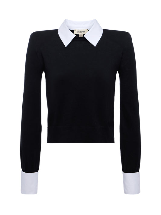 APRIL POPLIN COLLAR PULLOVER - BLACK/GOLD