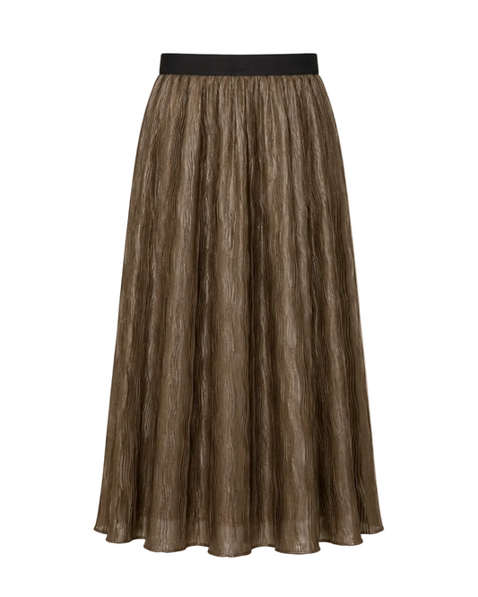 Pleated Midi Skirt with Elastic Waistband