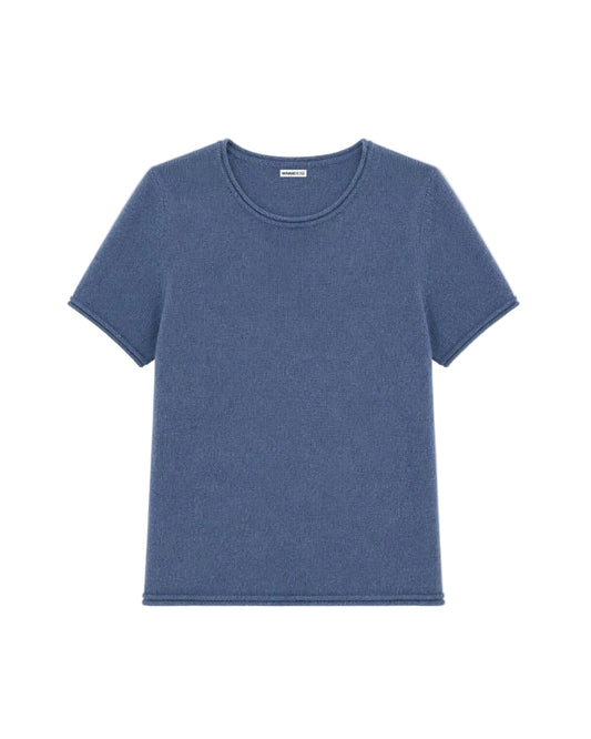 Cashmere Short Sleeve Tee with Rolled Trims - Blue Flight