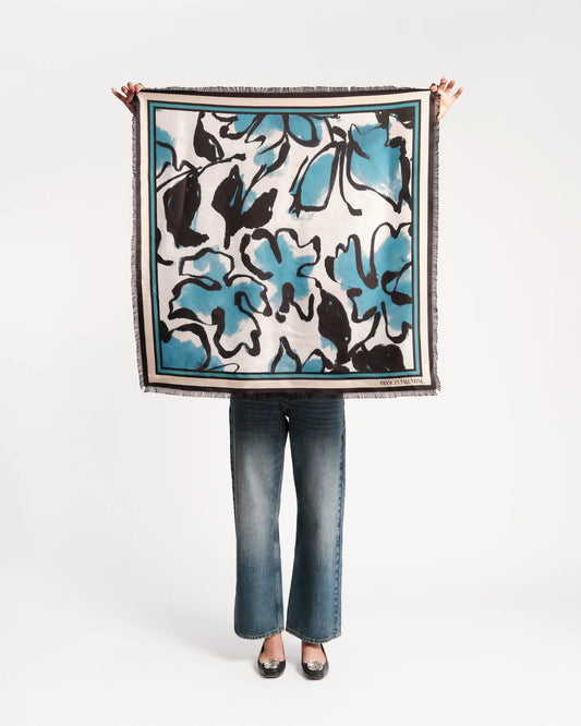 Square Scarf w/ Fringe - Abstract Meadow