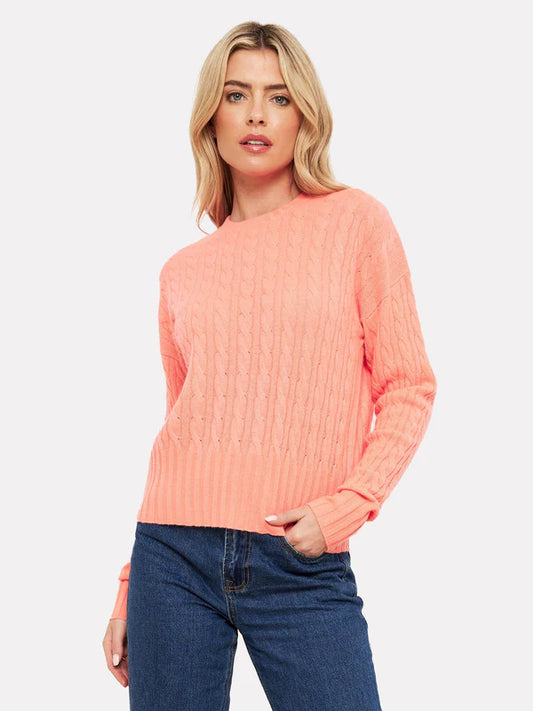 Cathy Cashmere Cable Knit - Neon Coral