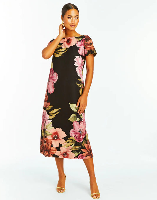 Adria Midi Dress - Black/Pink