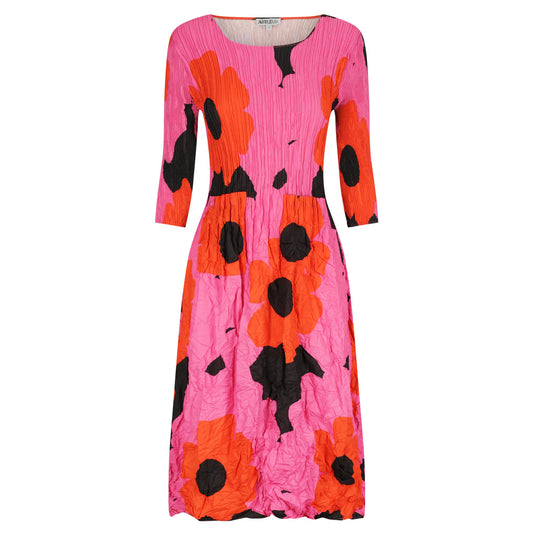 3/4 Sleeve Smash Pocket Dress - Pink Way