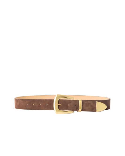 Jordana Mini Suede Belt - Chocolate Brushed Brass