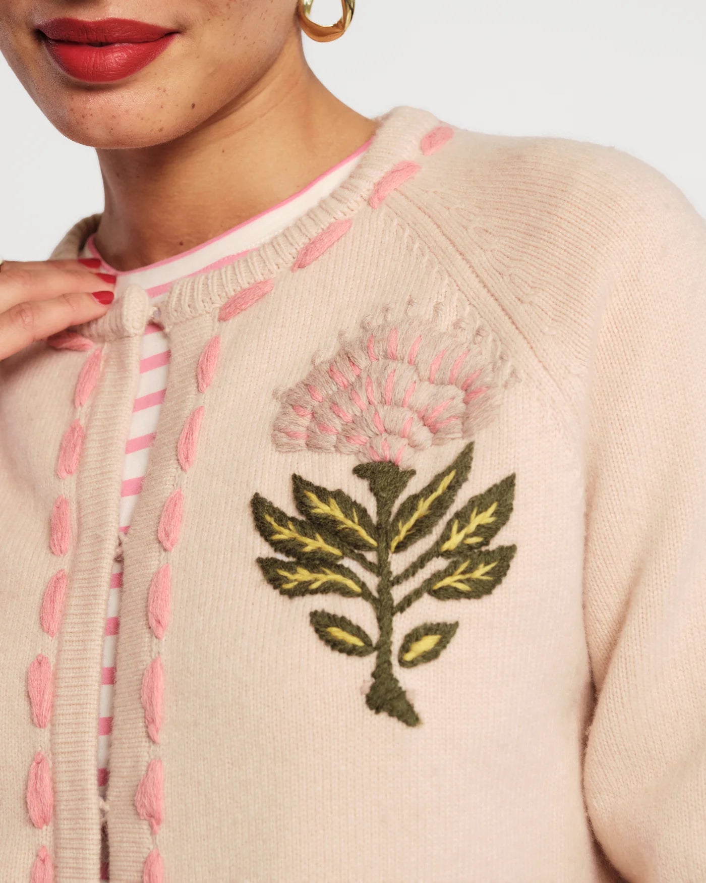 Border Flower Cardigan - Oyster