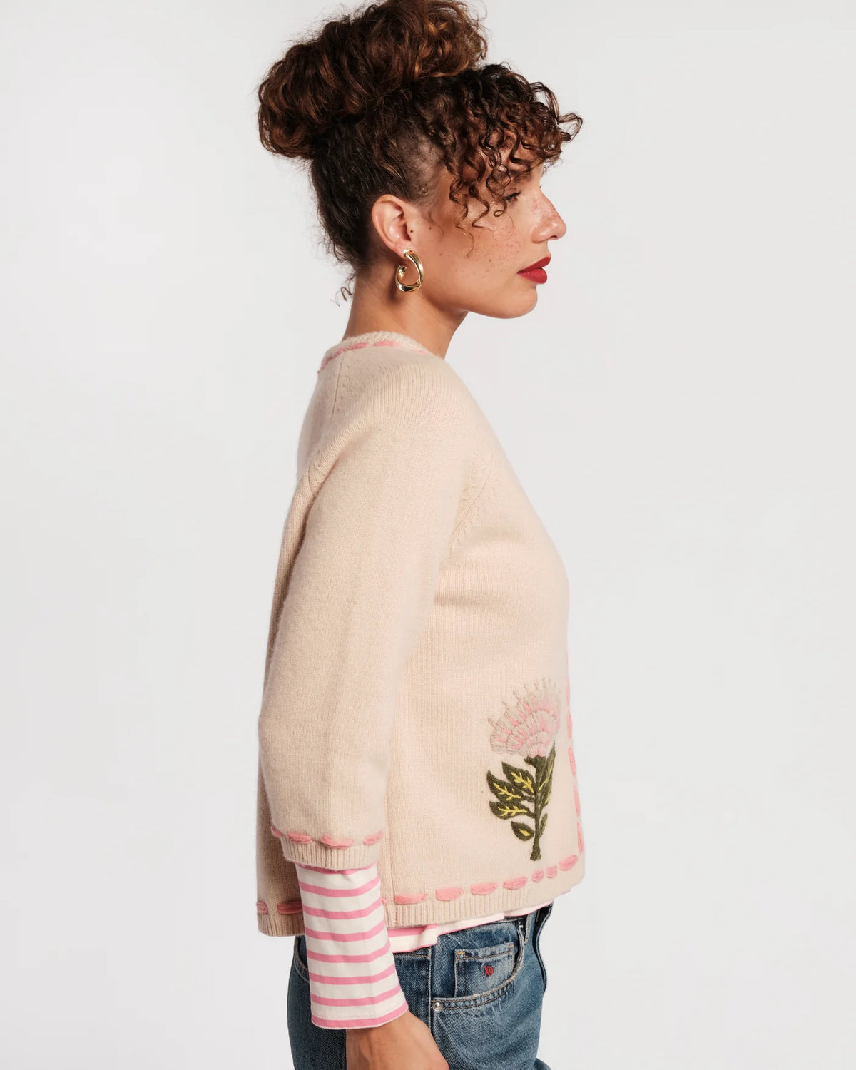 Border Flower Cardigan - Oyster
