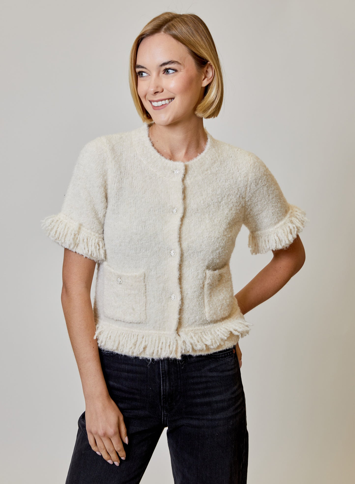 Boucle Fringe Cardi - Snowbound