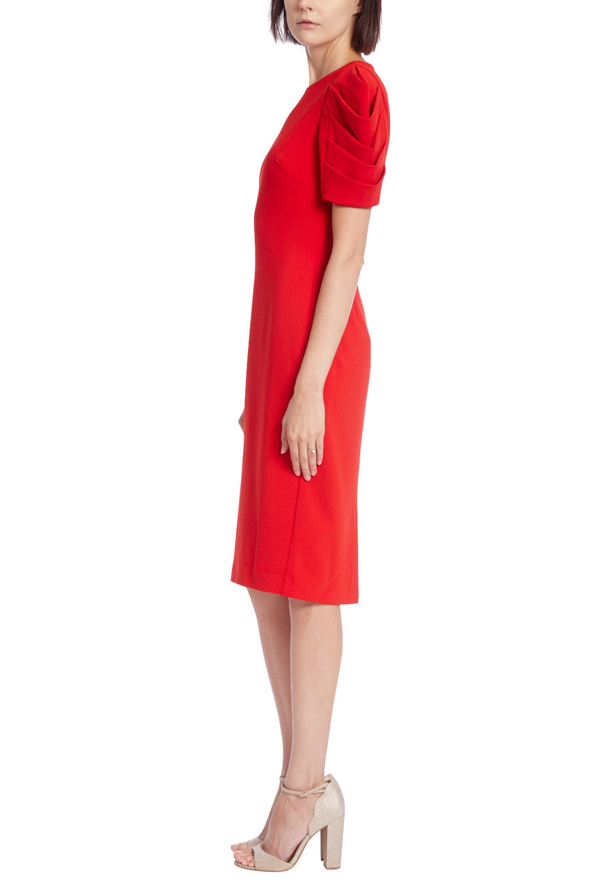 Pleated Drape Sleeve Sheath Dress - Red