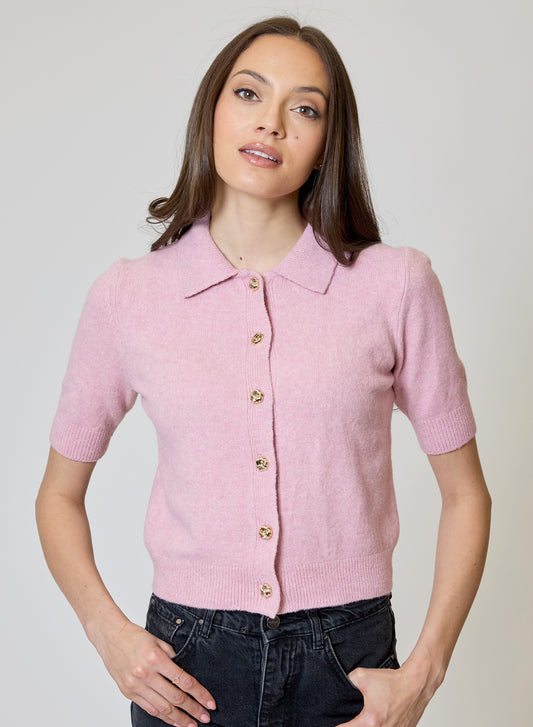 Short Sleeve Cardigan - Shadow Pink