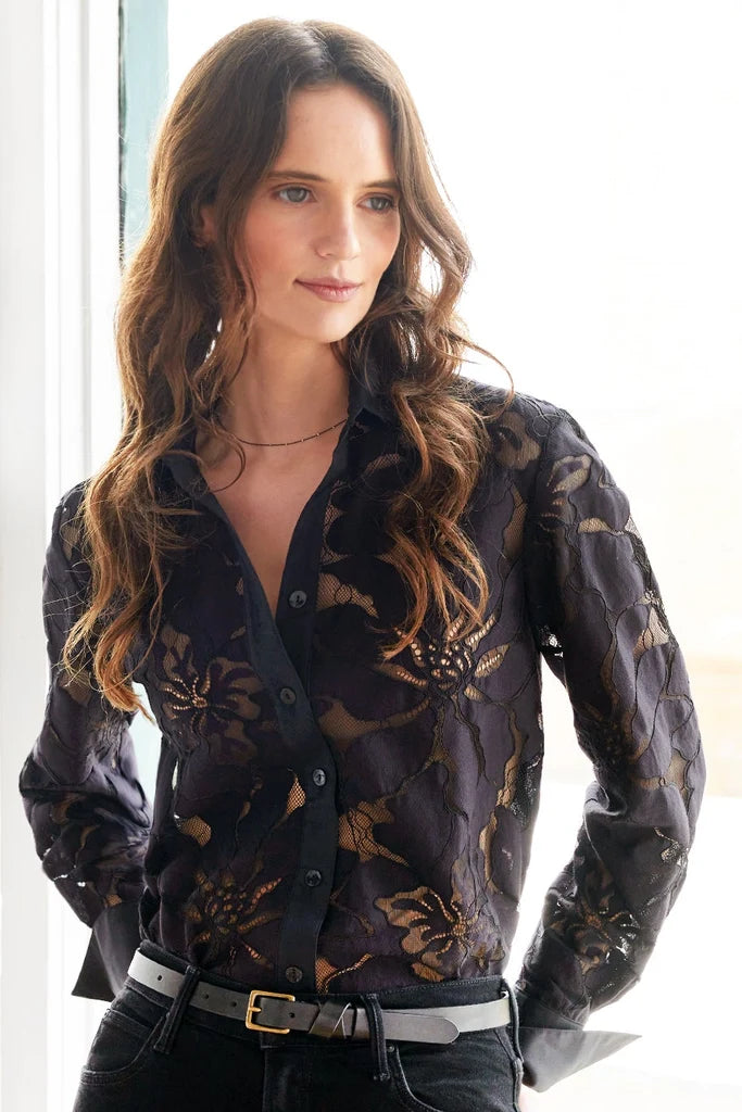 Corded Lace Carson Shirt - Black