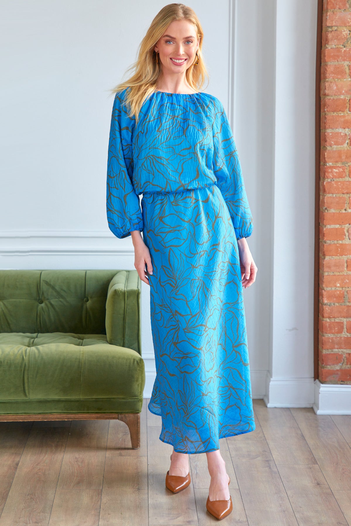 Bleecker Midi Dress - Contour Leaves