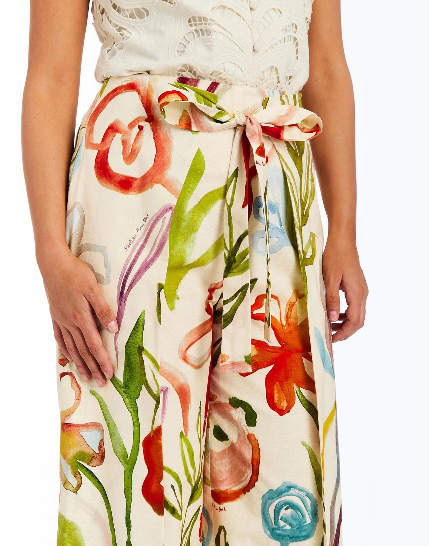 Chloe Wrap Pant - Ivory Watercolor