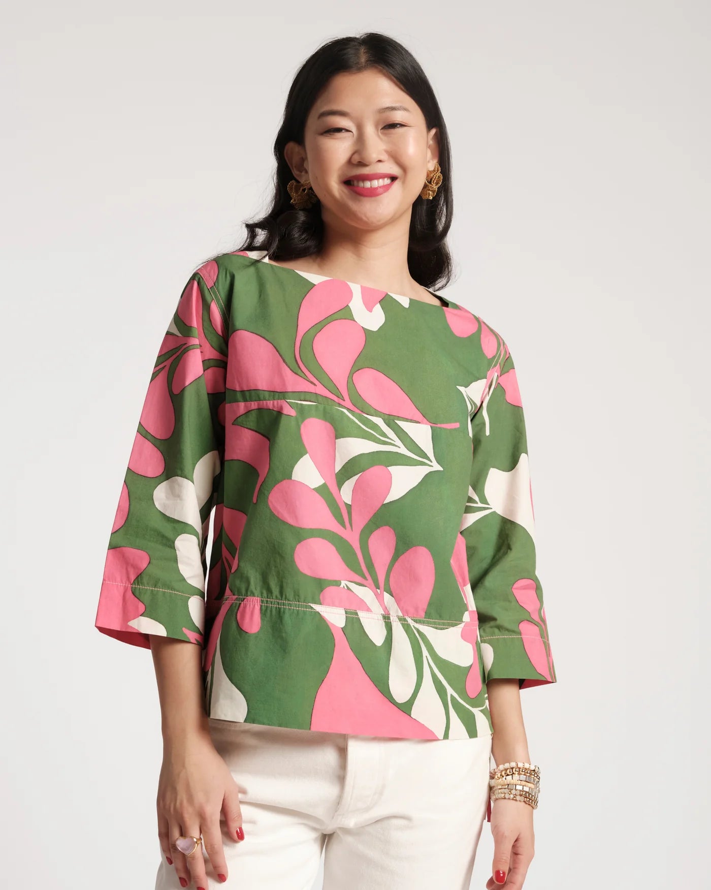 Carly Top - Mid Century Palm Cotton