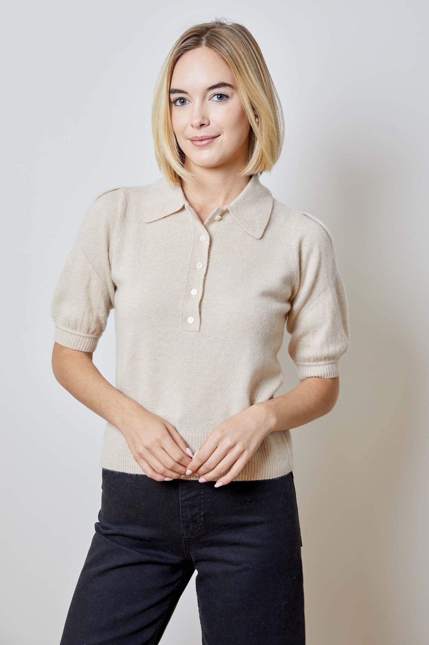 Cashmere Puff Sleeve Sweater - Eco Beige