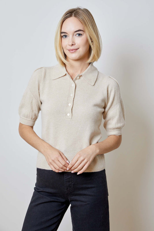 Cashmere Puff Sleeve Sweater - Eco Beige