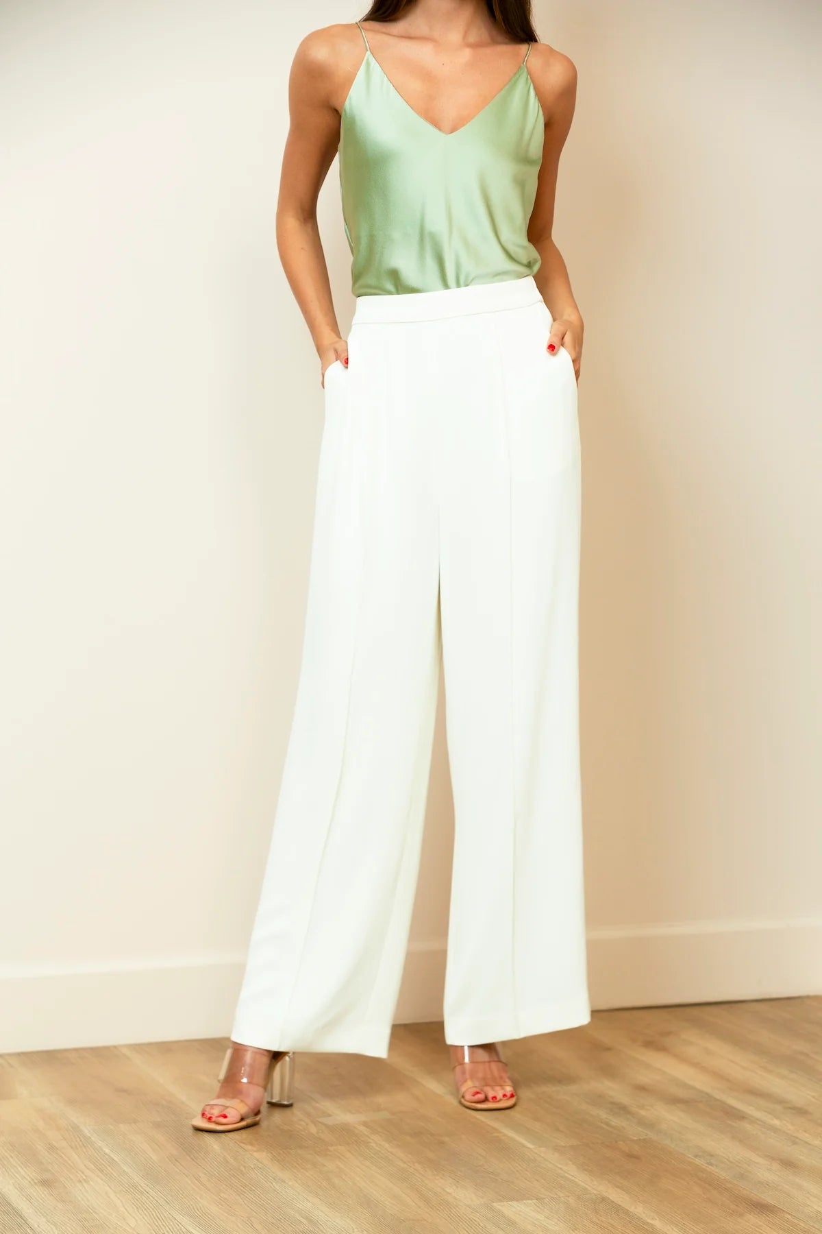 Pintuck Wide Leg Pants - Ivory