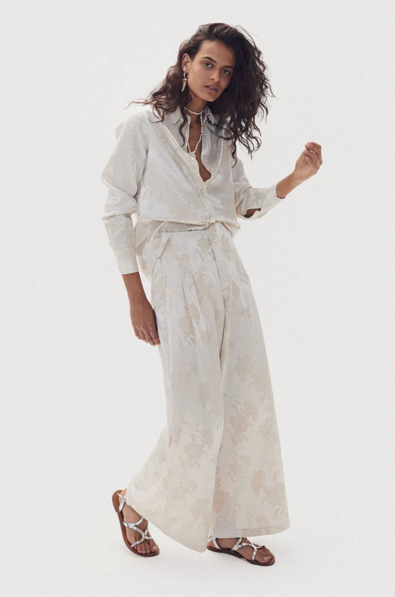 San Merino Brocade Shirt - Ivory Garden