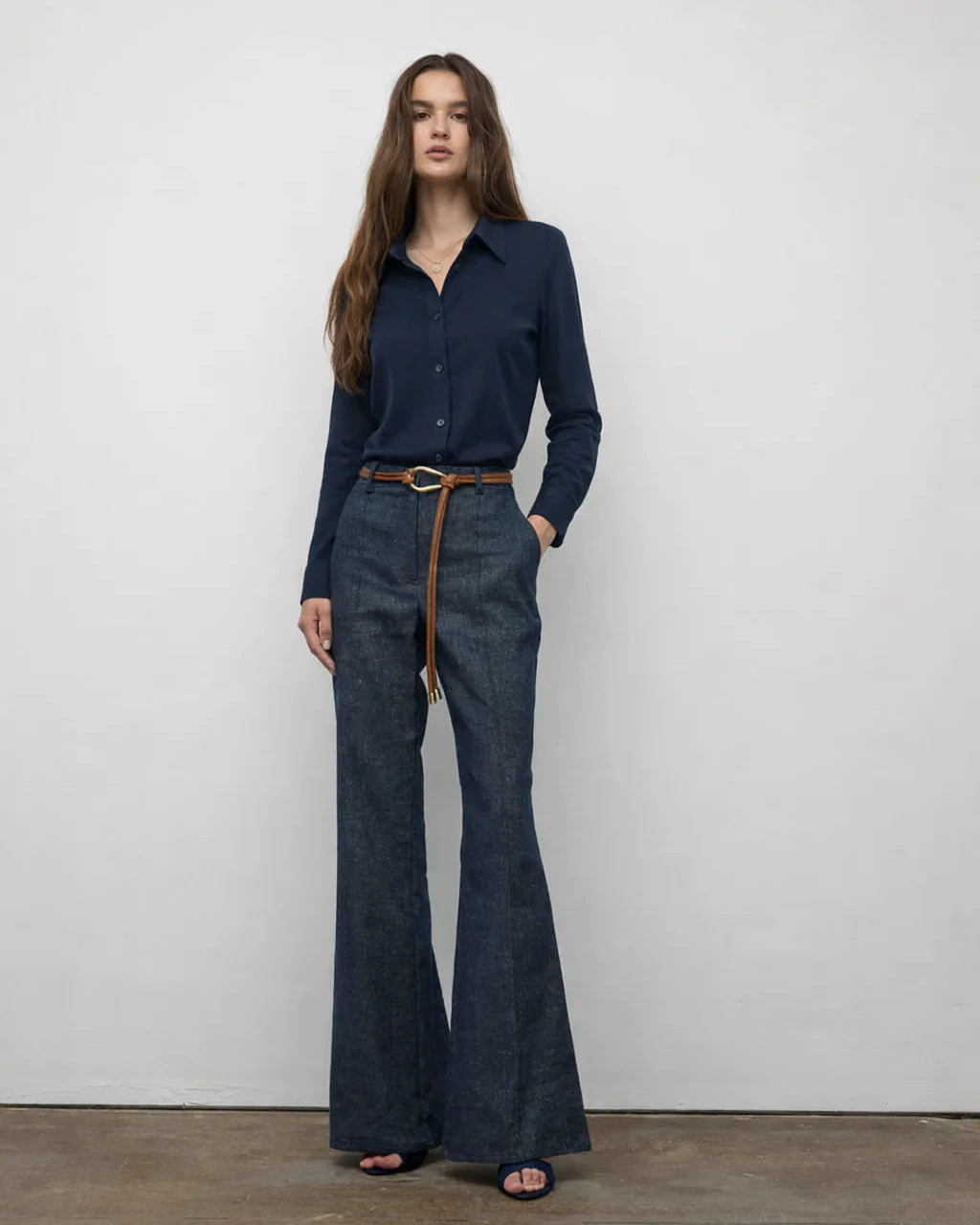 Button Up Combo Shirt - Navy