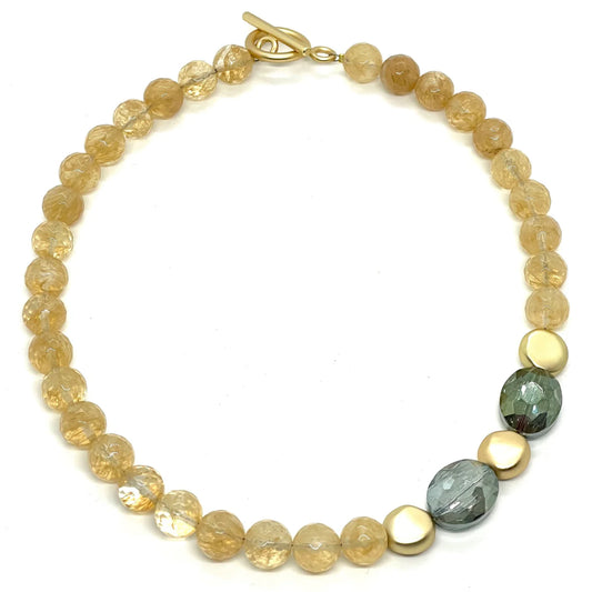 Citrine Quartz + Olive Crystal Necklace