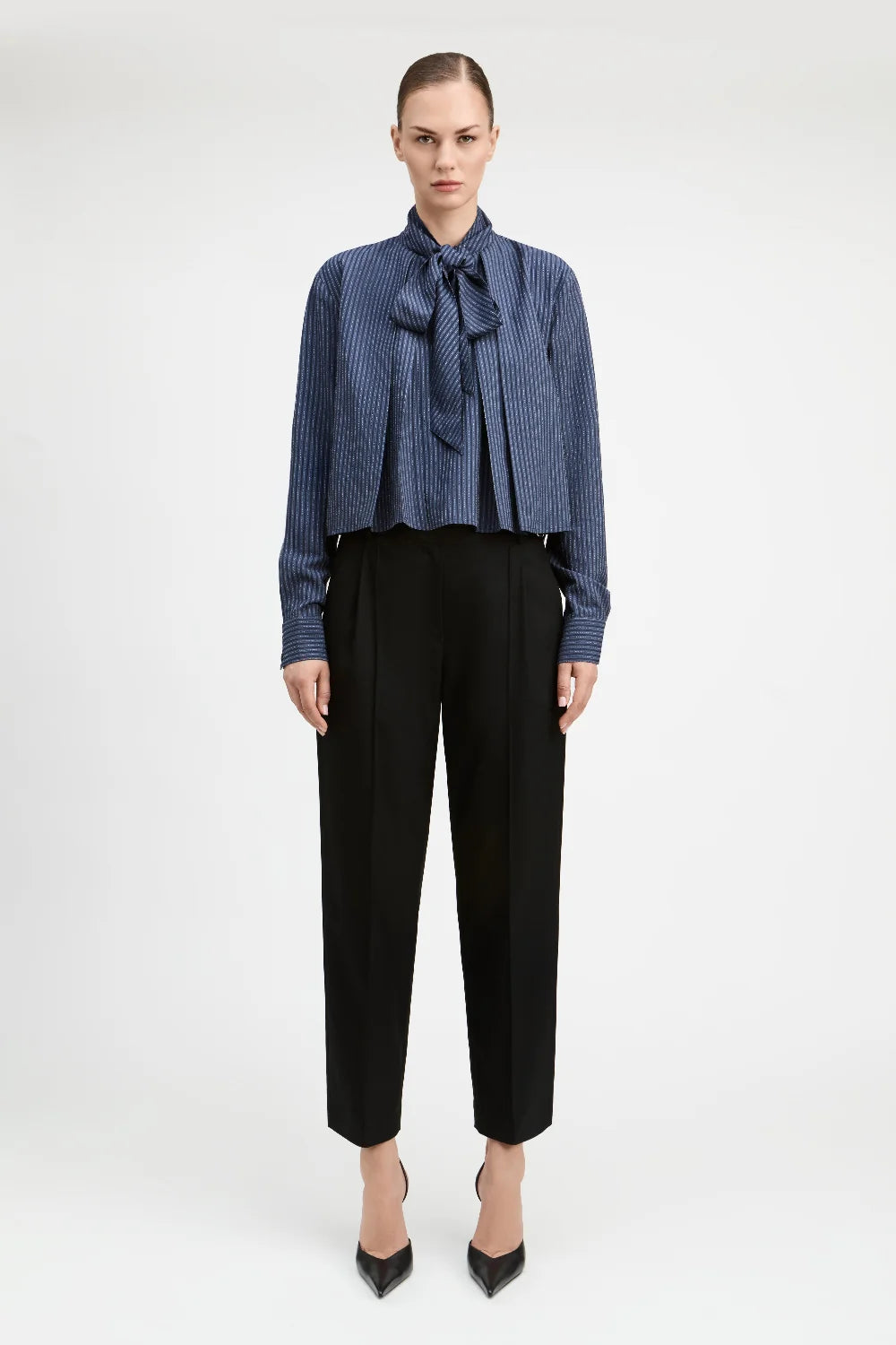 Aiden Tie Neck Blouse - Navy