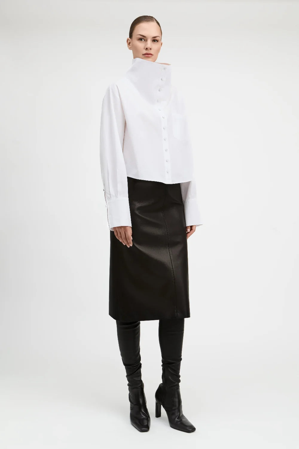 Bianca Funnel Neck Blouse - White