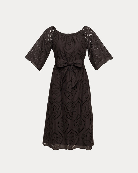 Coco Midi Dress Eyelet Cotton Poplin Black
