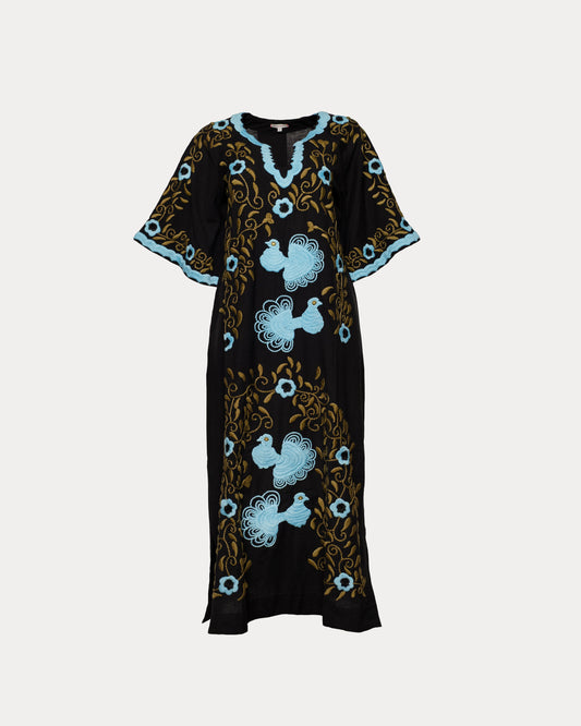 Peacock Caftan - Black/Blue
