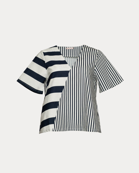 Schooner Top Nautical Stripe - Navy/Oyster